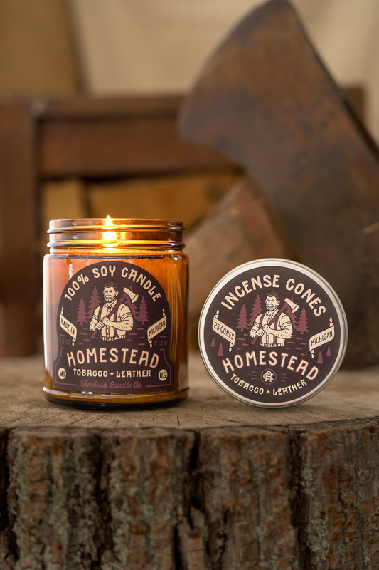 Homestead | Tobacco + Leather Soy Candle