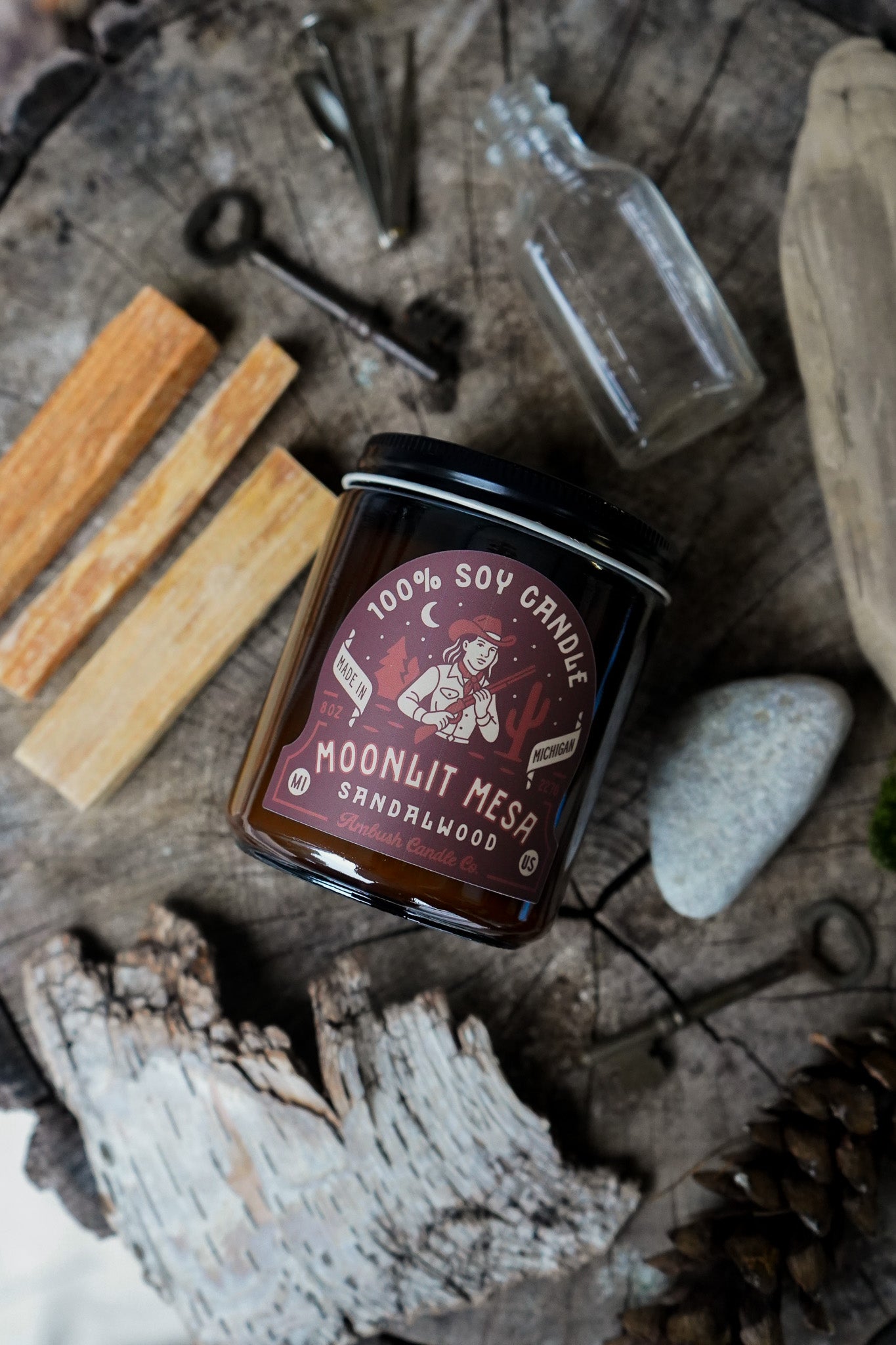 Moonlit Mesa | Sandalwood 8oz Soy Candle – Ambush Candle Co.